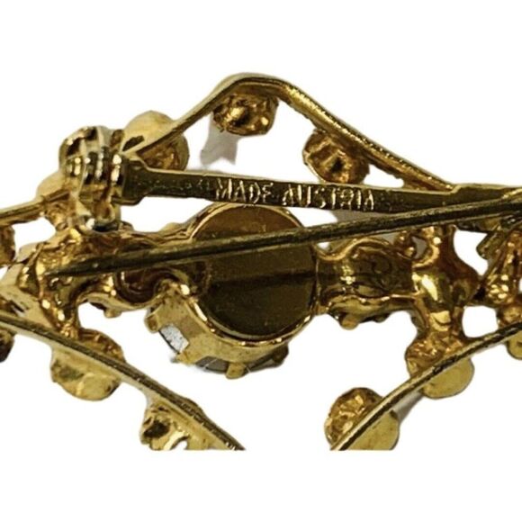 Vintage Austrian Crystal Aurora Borealis Shimmering Gold Tone Women’s Brooch - Picture 5 of 9